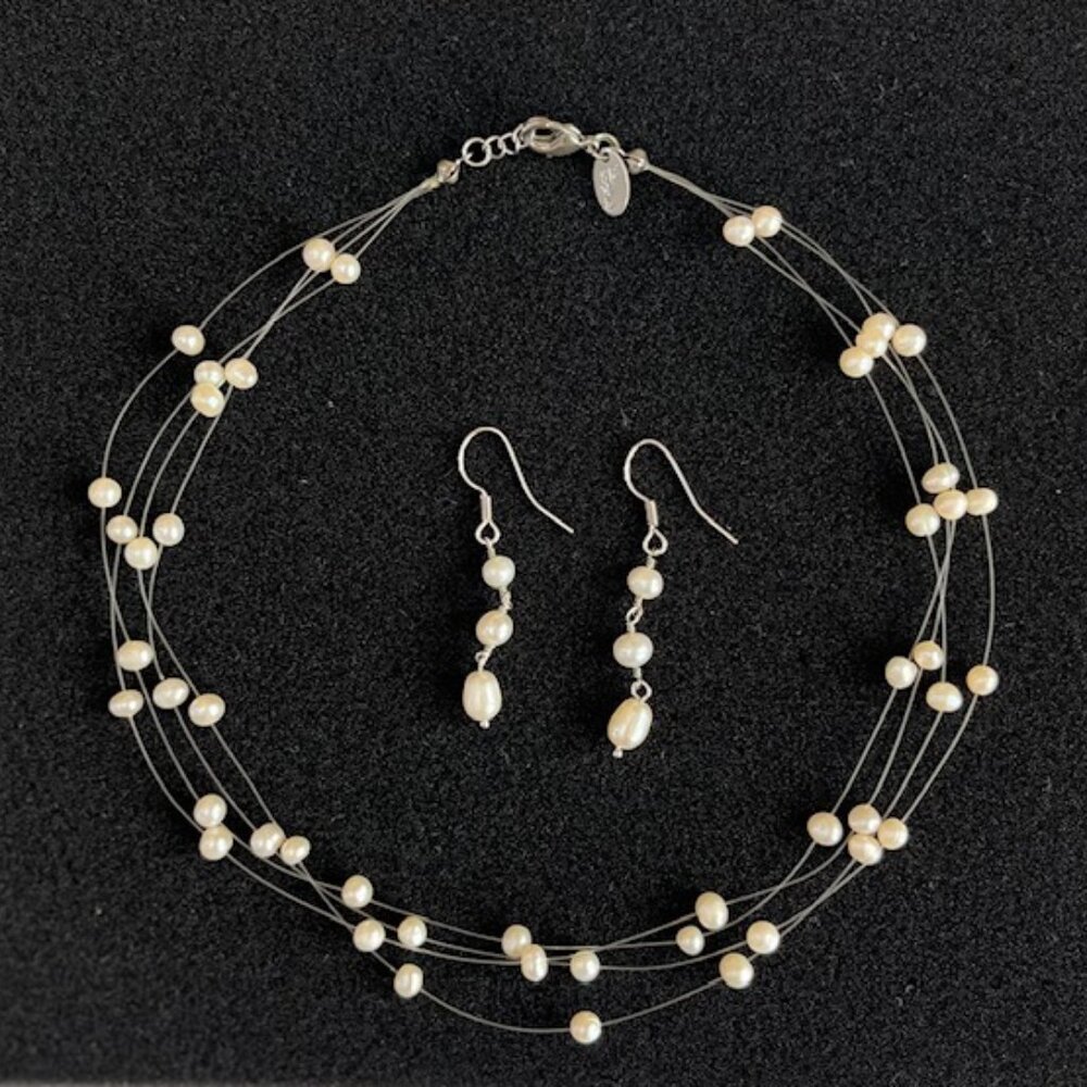 LIA SOPHIA | Floating Freshwater Pearl Necklace Earring Set - EUC